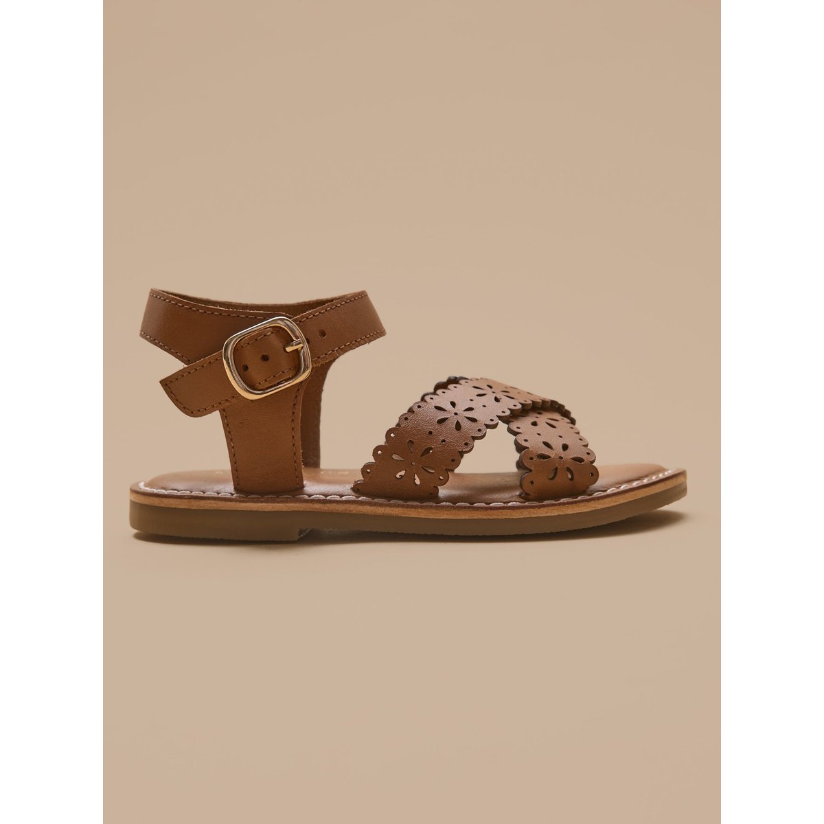 Sandales perforées en cuir cognac, CYRILLUS