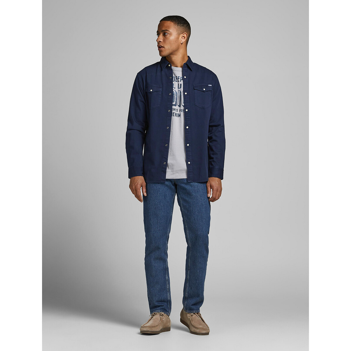 Slim hemd in jeans Jjesheridan marineblauw, JACK & JONES