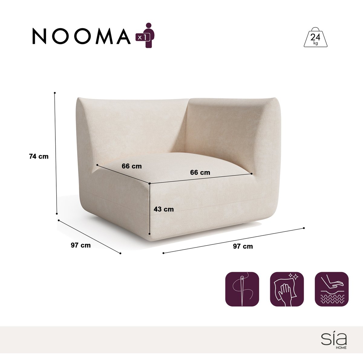 Module d'angle réversible en velours chenillé NOOMA crème, SIA HOME