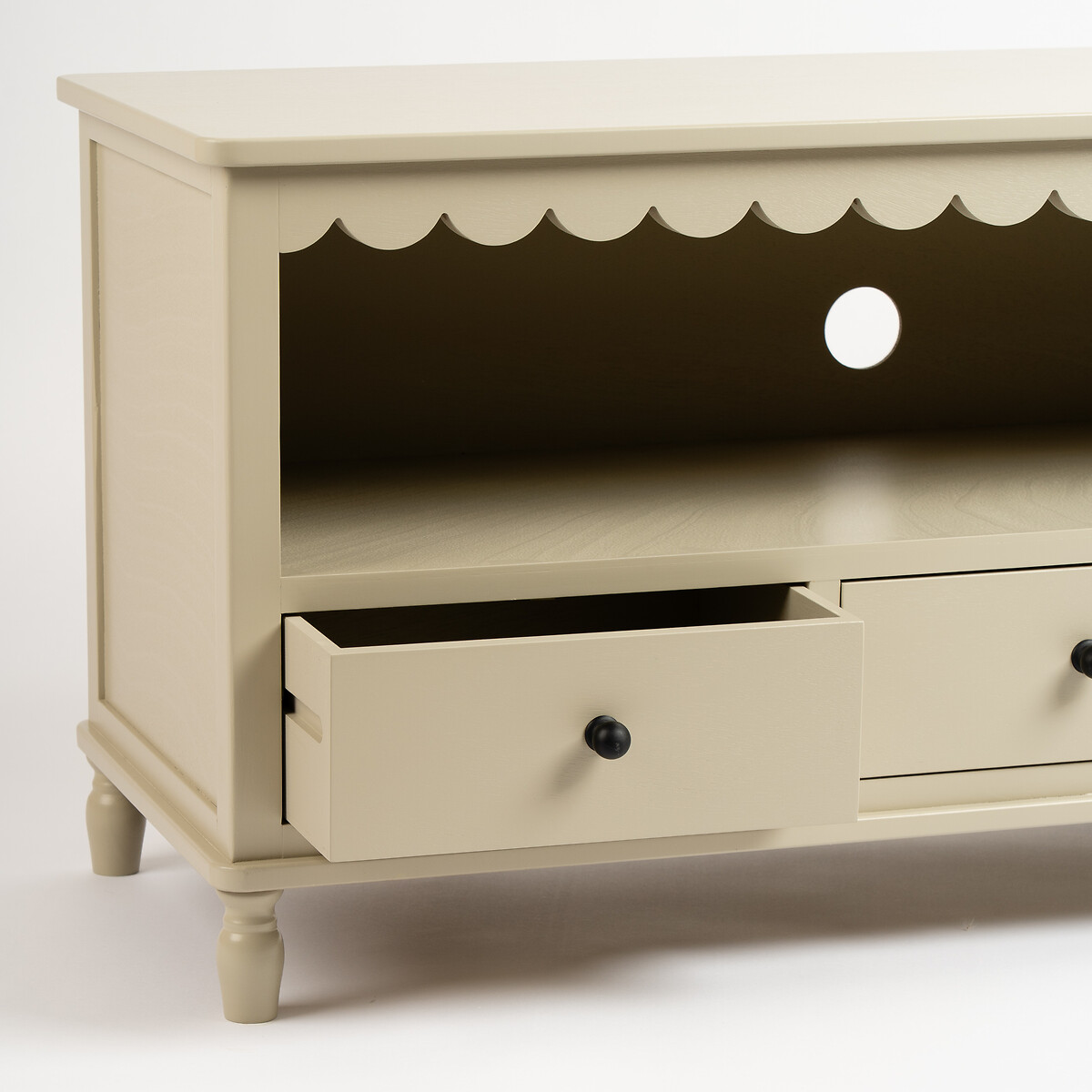 Elms Scalloped Edge 3 Drawer Media Unit raw linen, SO'HOME