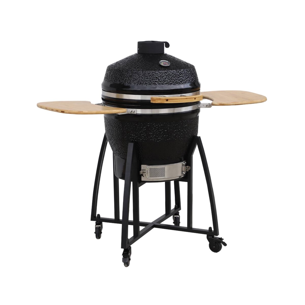 Barbecue charbon de bois, grill et fumoir, céramique Ø57cm avec roues, tablettes et housse KAMADO noir, SWEEEK