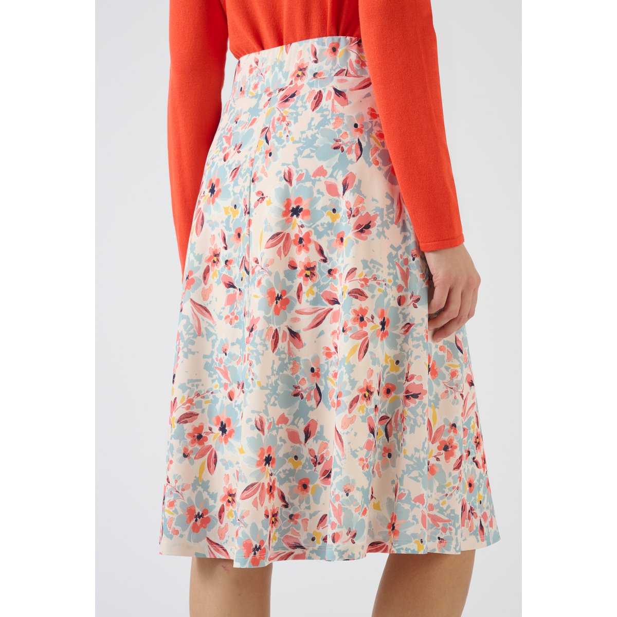 Jupe ceinture à boucle bleu grandes fleurs, DAMART