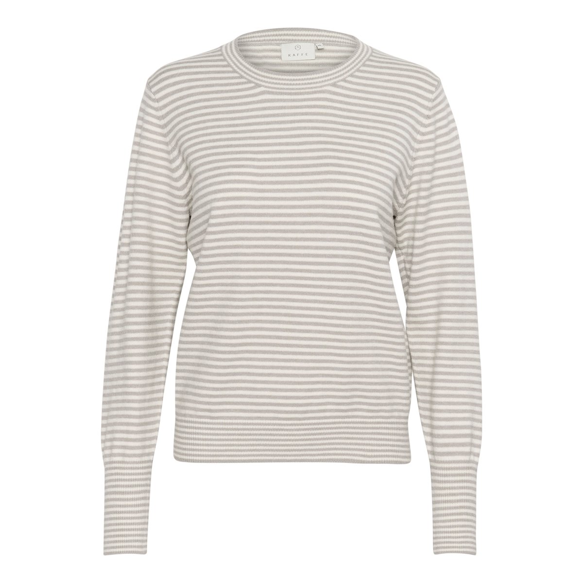 Knitted pullover blanc/gris rayures chalk/grey melange stripe, KAFFE