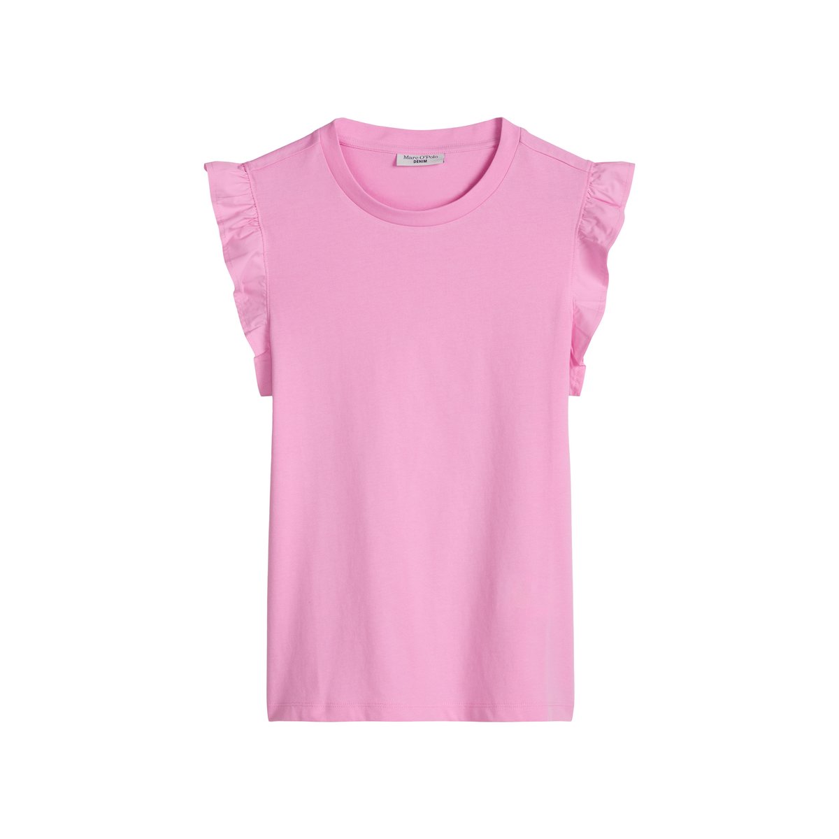 T-shirt à volants regular en mélange de matériaux rose pale, MARC O’POLO DENIM