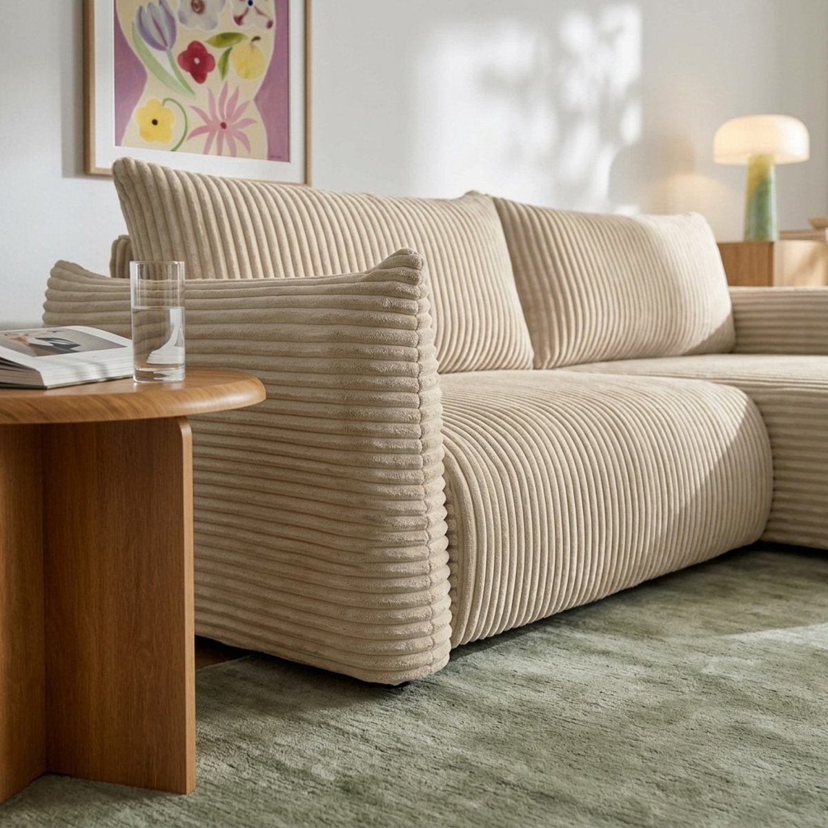 Canapé d'angle convertible velours  GLORIA beige, BAÏTA