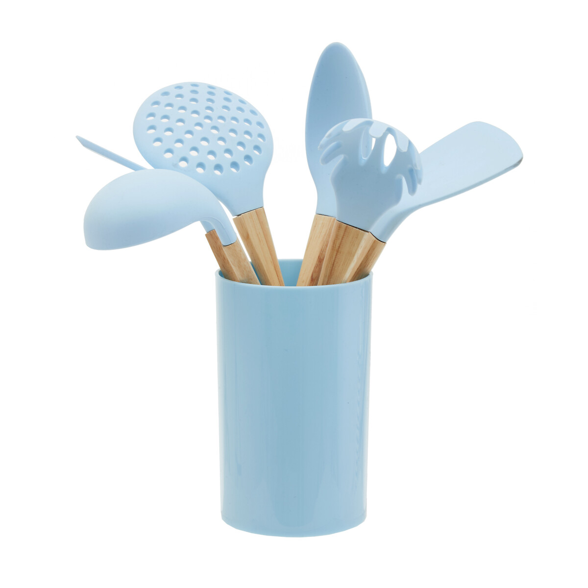 7-Piece Wood/Silicone Utensil Set & Holder blue, SO'HOME