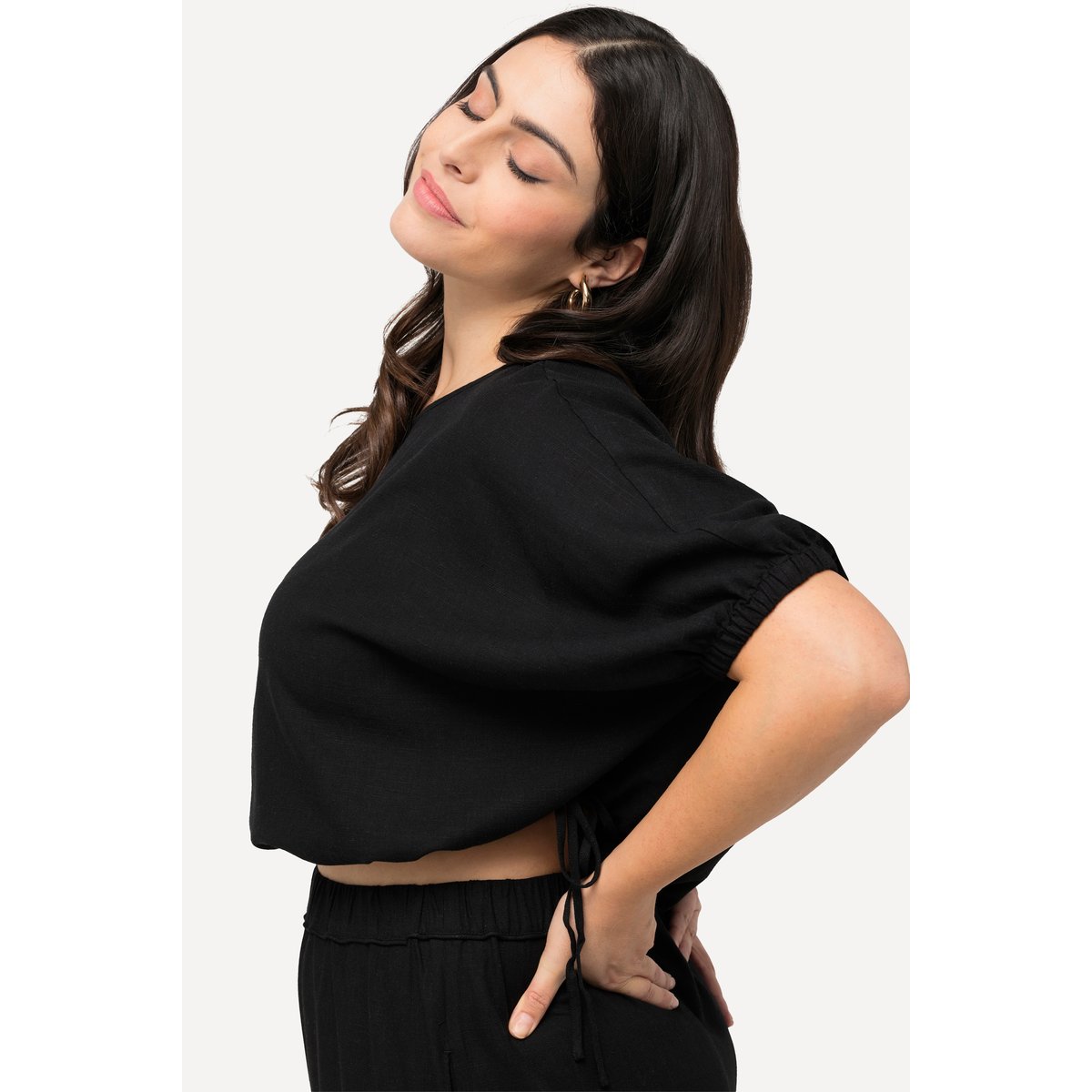 Blouse oversize en lin mélangé noir, ULLA POPKEN