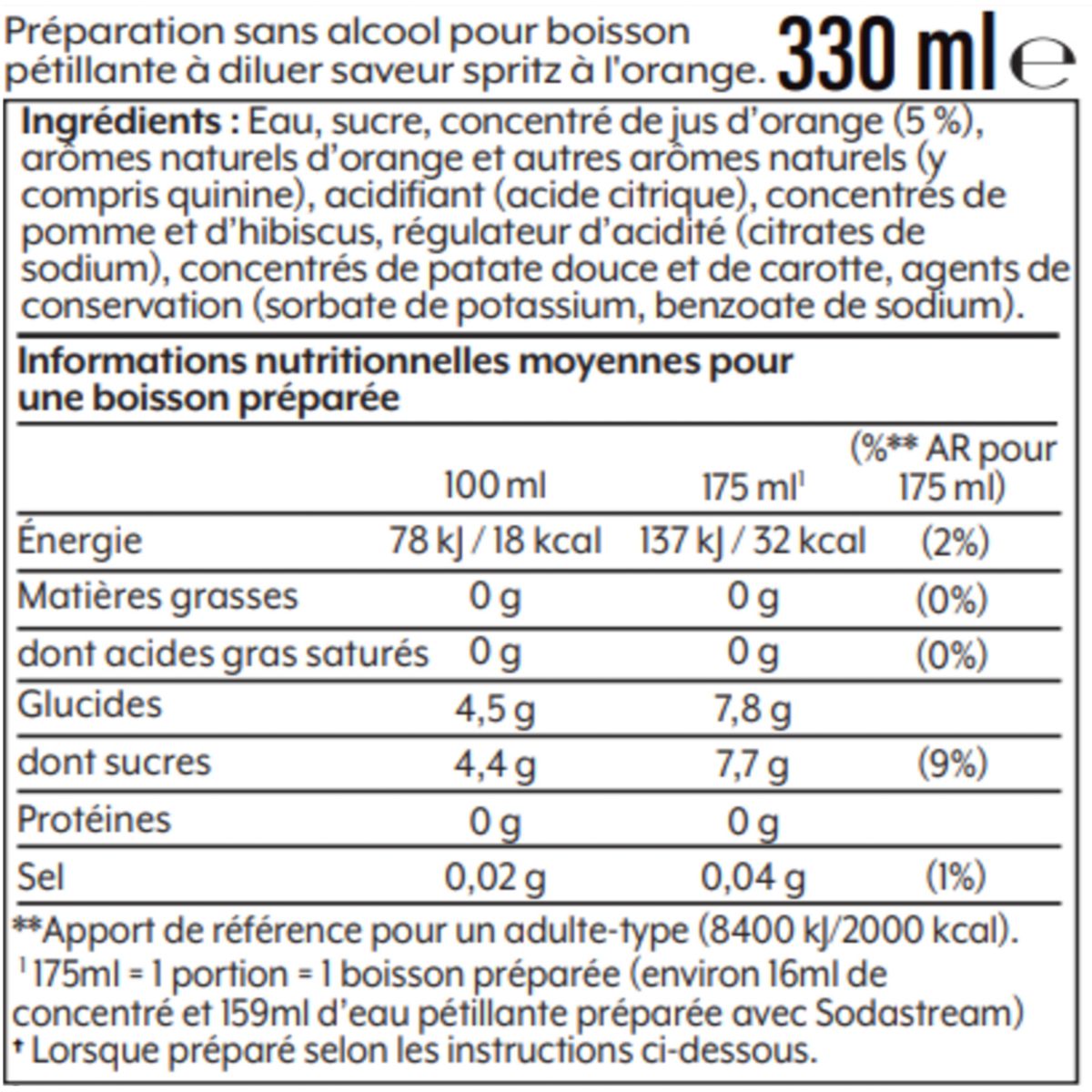 Concentré mixer saveur Spritz sans alcool 330mL couleur unique, SODASTREAM