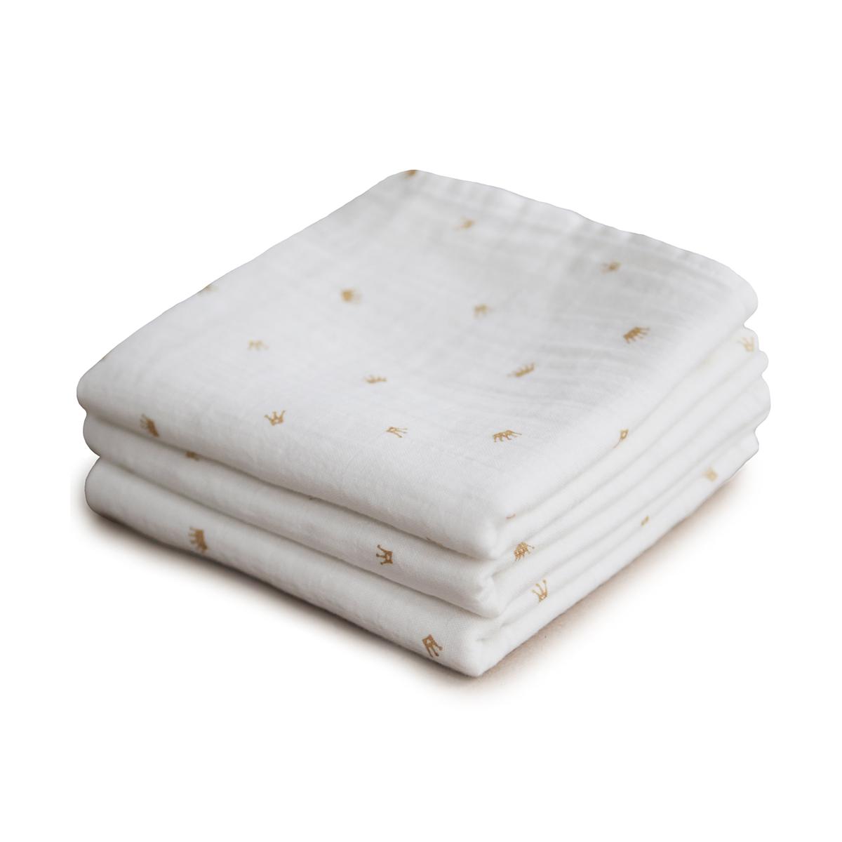 Lot de 3 langes en coton bio ecru, doré, MUSHIE