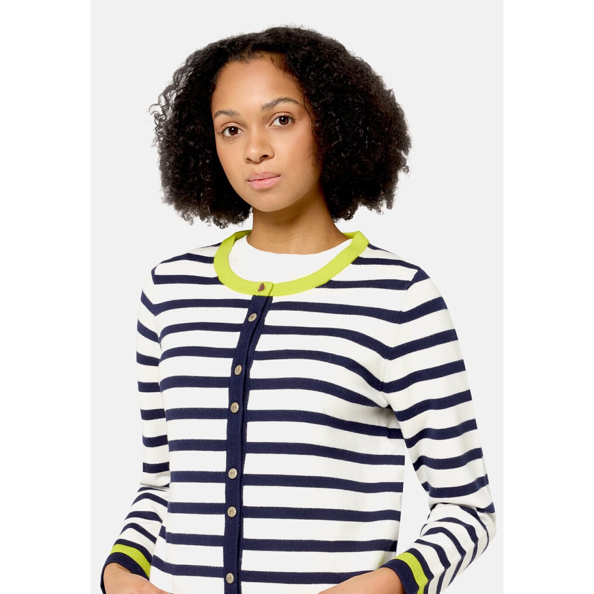 Cardigan en fine maille à encolure ronde bleu/blanc, CARTOON