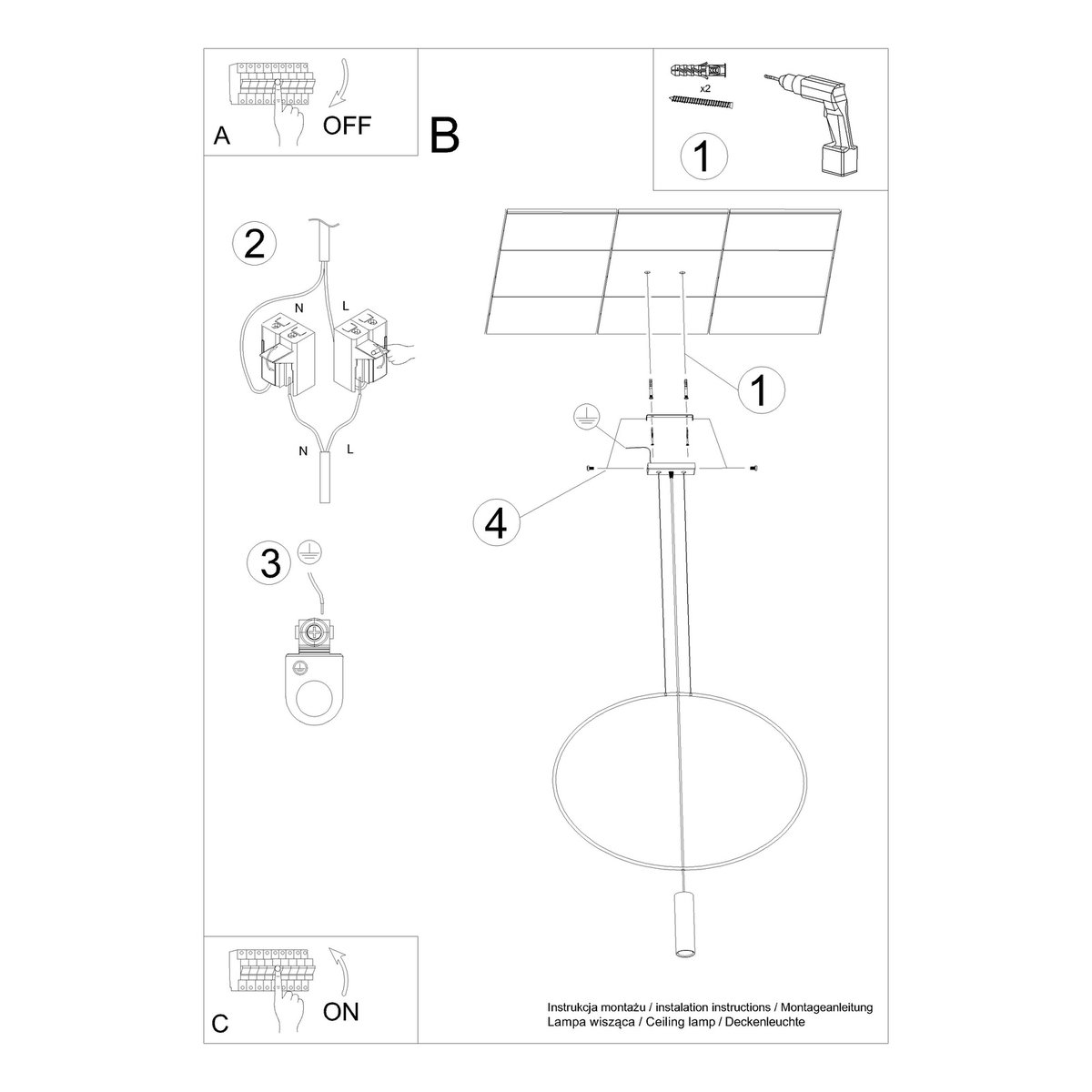 Suspension Acier Noir GU10 1 Holar noir, EDEN