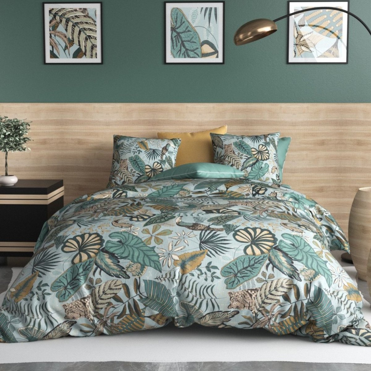 Housse de couette 240x220 CANCUN + 2 taies coton 57 fils vert, DECORATIE