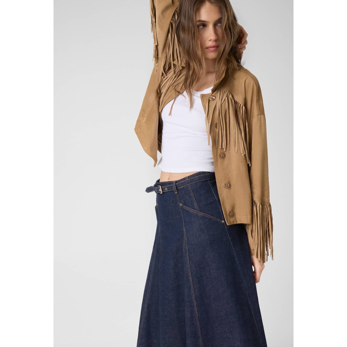 Jupe Midi En Denim bleu foncé, GUESS