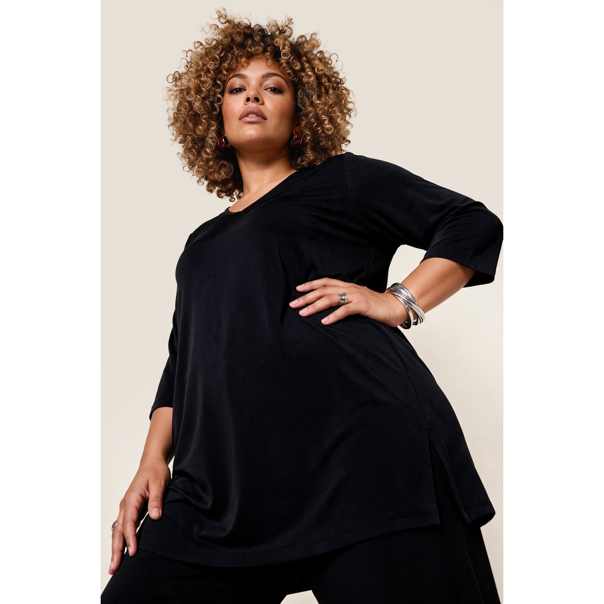 T-shirt coupe évasée noir, ULLA POPKEN