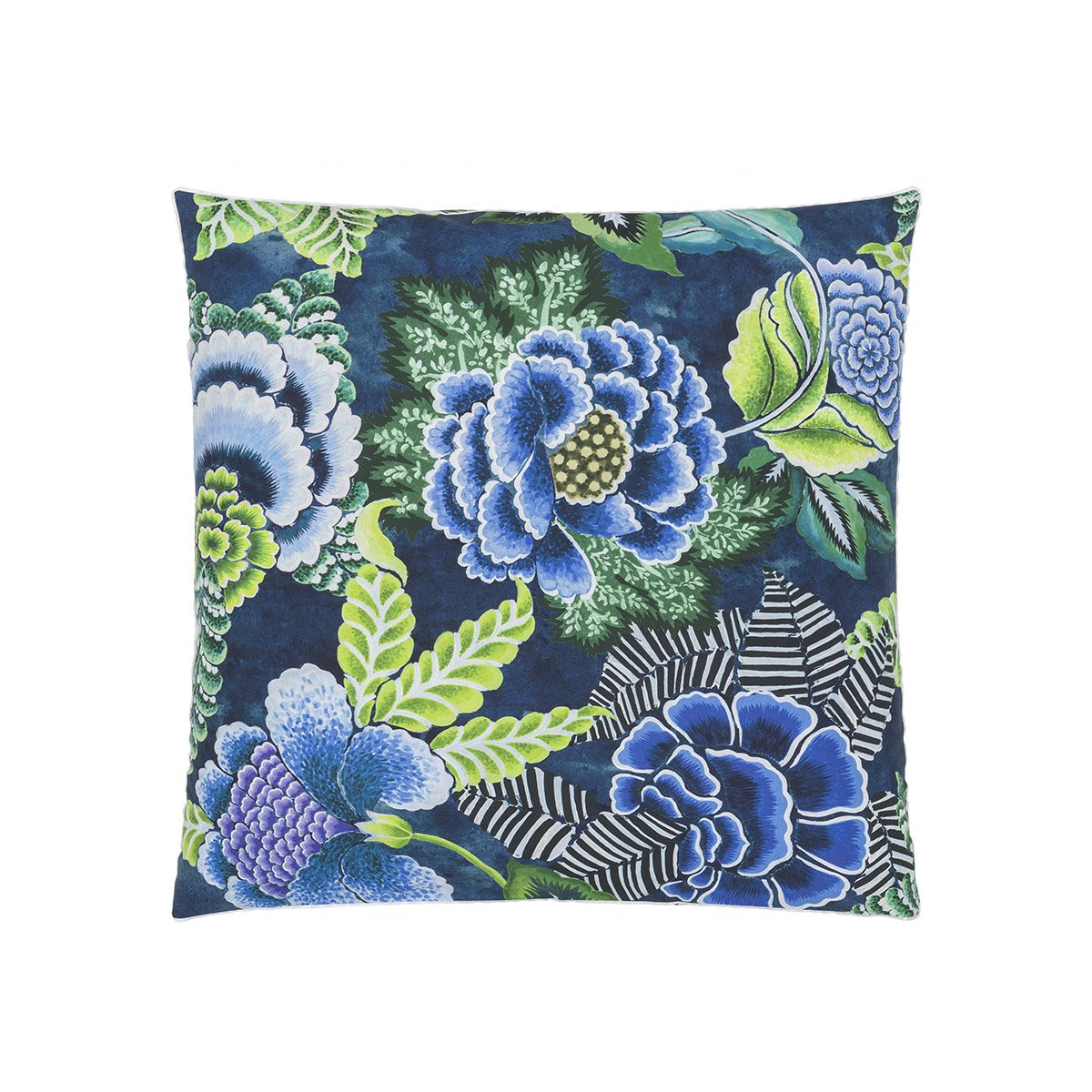 Taie d'oreiller imprimée en percale de coton, ROSE DE DAMAS bleu indigo, DESIGNERS GUILD