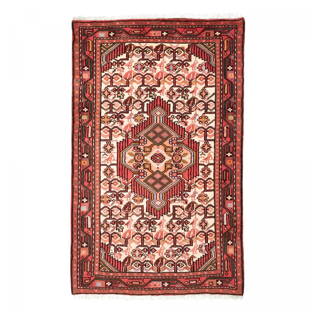 Tapis d'orient oriental, noué main en laine, HAMADAN 10 rouge, crème, UN AMOUR DE TAPIS