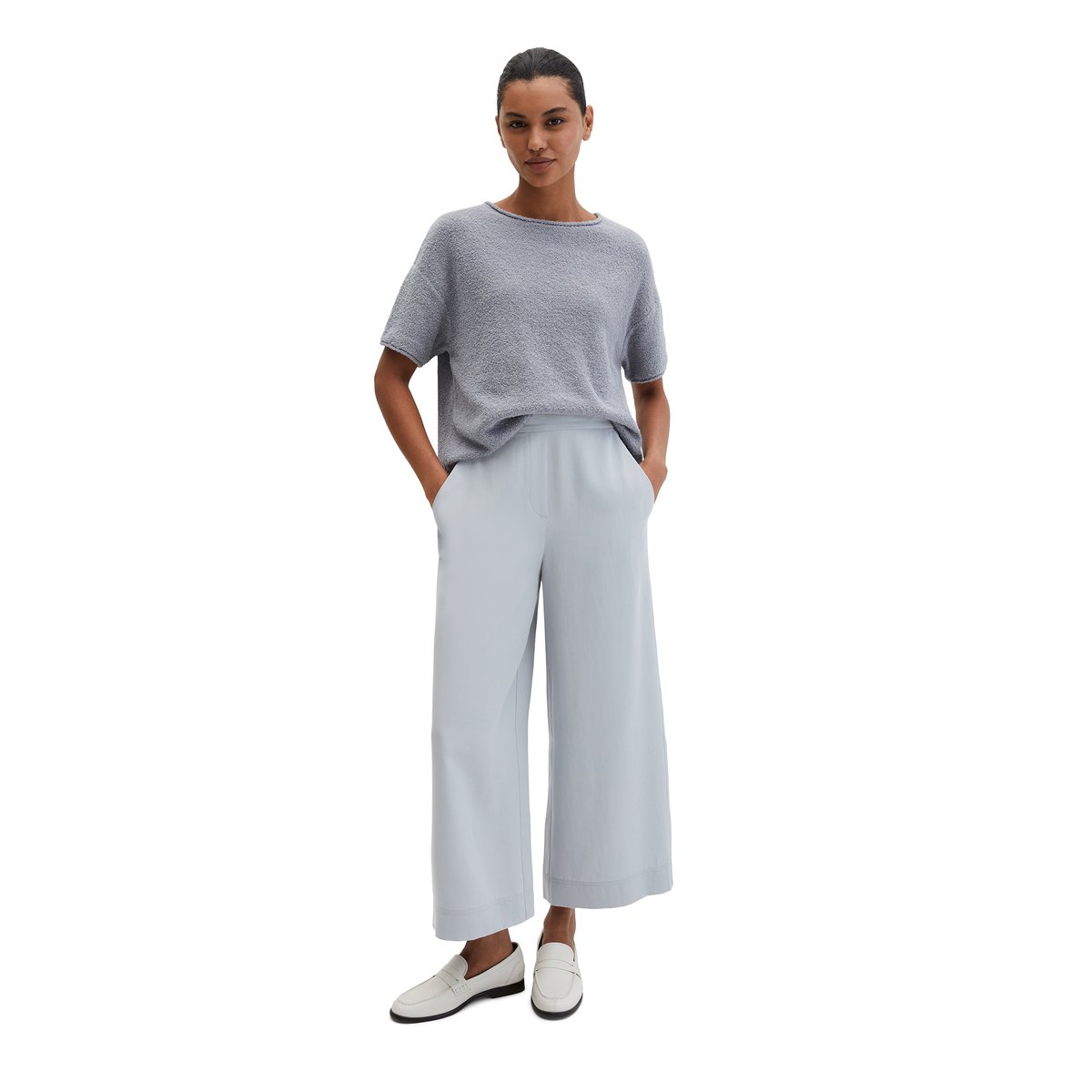 Pull à manches courtes oversize en fil bouclé gris, MARC O'POLO