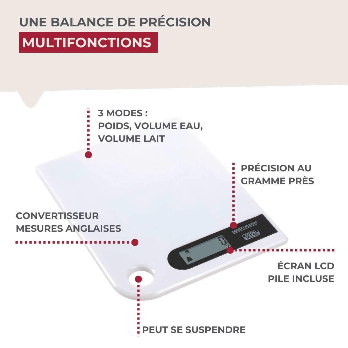 Balance de Cuisine Électronique Blanche 5 kg blanc, FACKELMANN