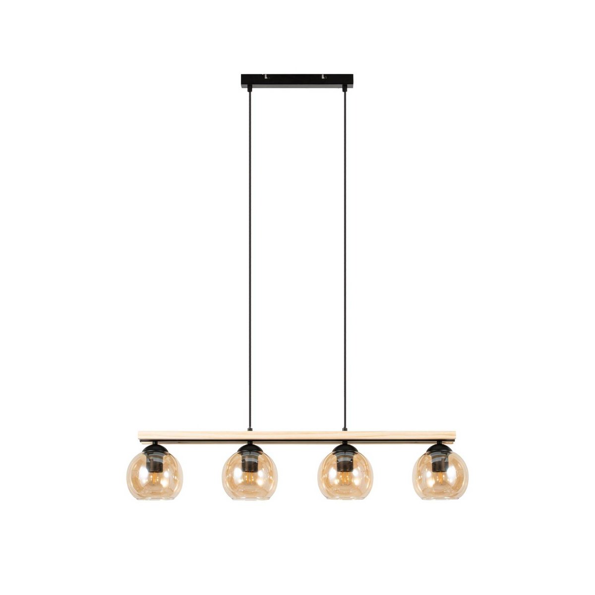 Suspension en verre moderne, Enrique ambre, noir, chêne clair, LINDBY