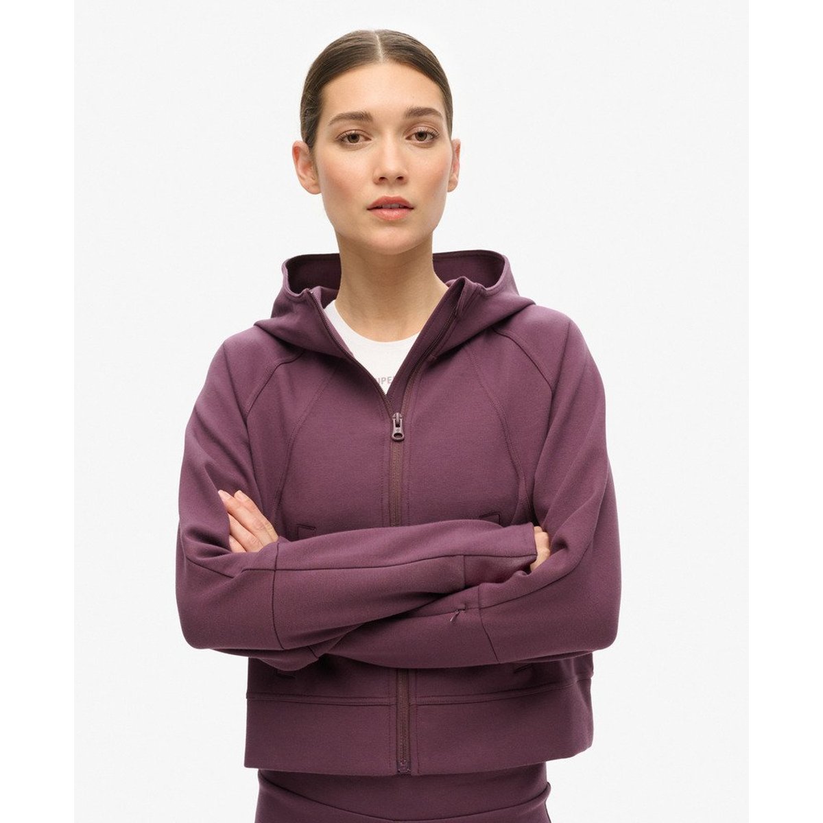Sweat à capuche zippé Sport Tech Relaxed violet aubergine fumé, SUPERDRY