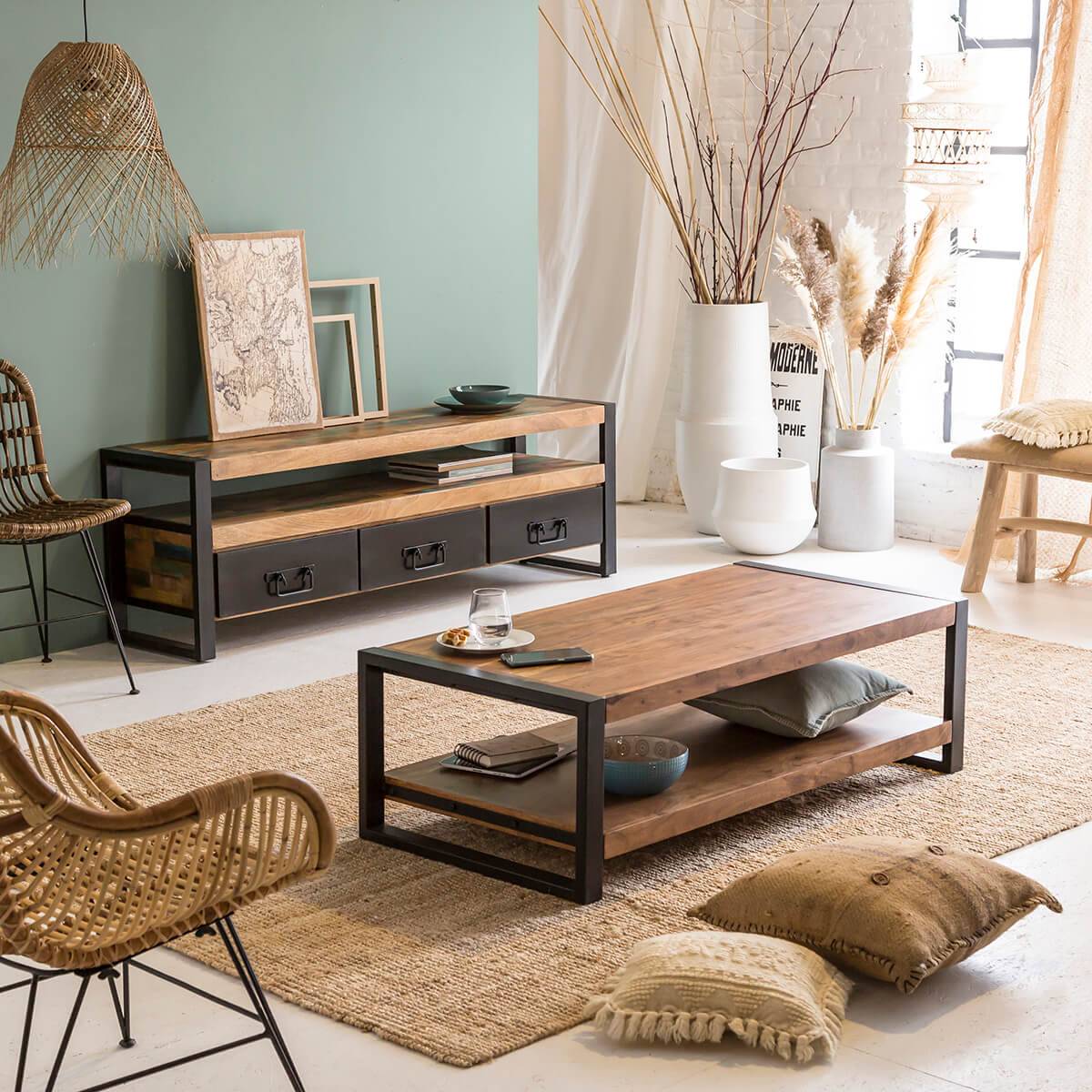 Table basse en bois d'acacia HAVANA bois foncé, MADE IN MEUBLES