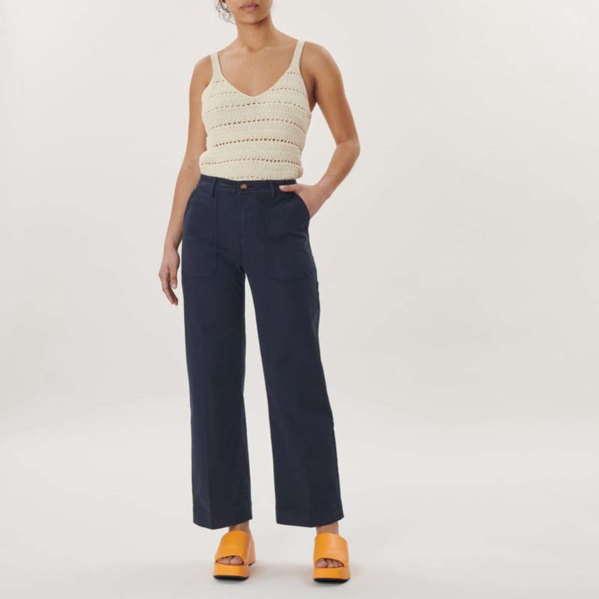 PANTALON DROIT LARGE TAILLE HAUTE UTILITY STRETCH marine, LABDIP