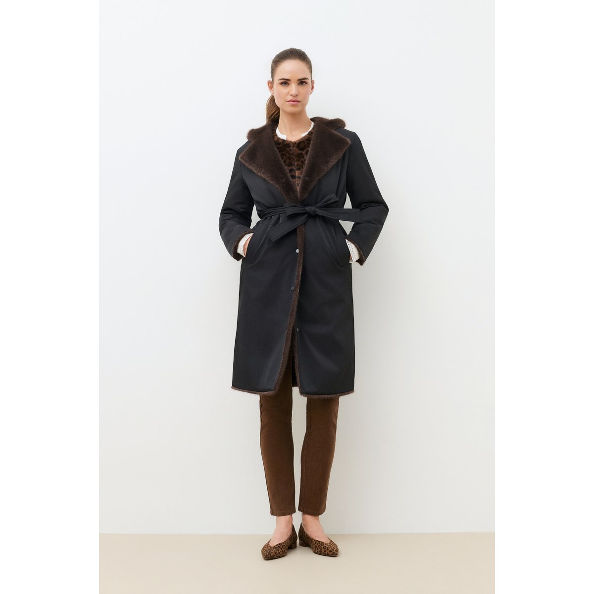 Manteau droit ceinturé GADRIAN noir, CAROLL