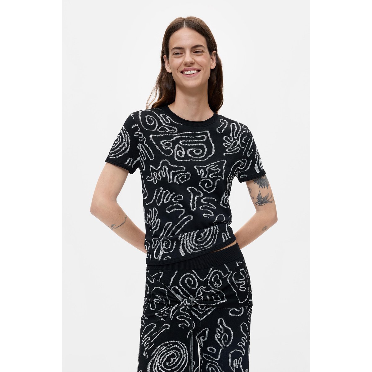 T-shirt en maille jacquard noir, DESIGUAL