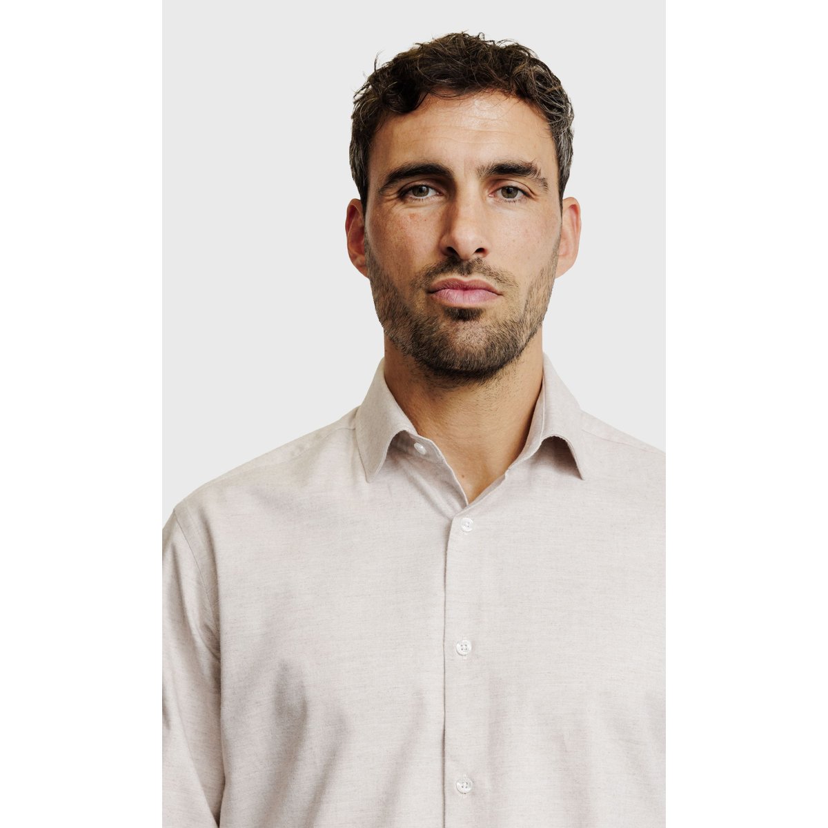 Chemise Regular fit en coton gratté beige, ACROSS