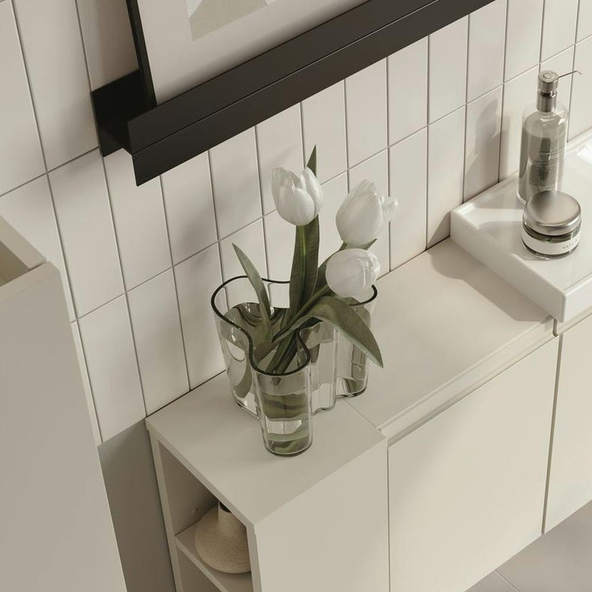 Meuble + vasque lave-mains suspendu 110 cm IRIS cachemire, PIER IMPORT