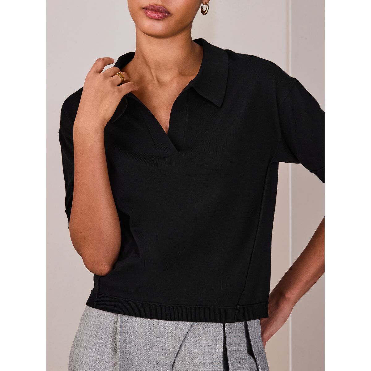 Polo doux en maille de coton majoritaire noir, NEXT