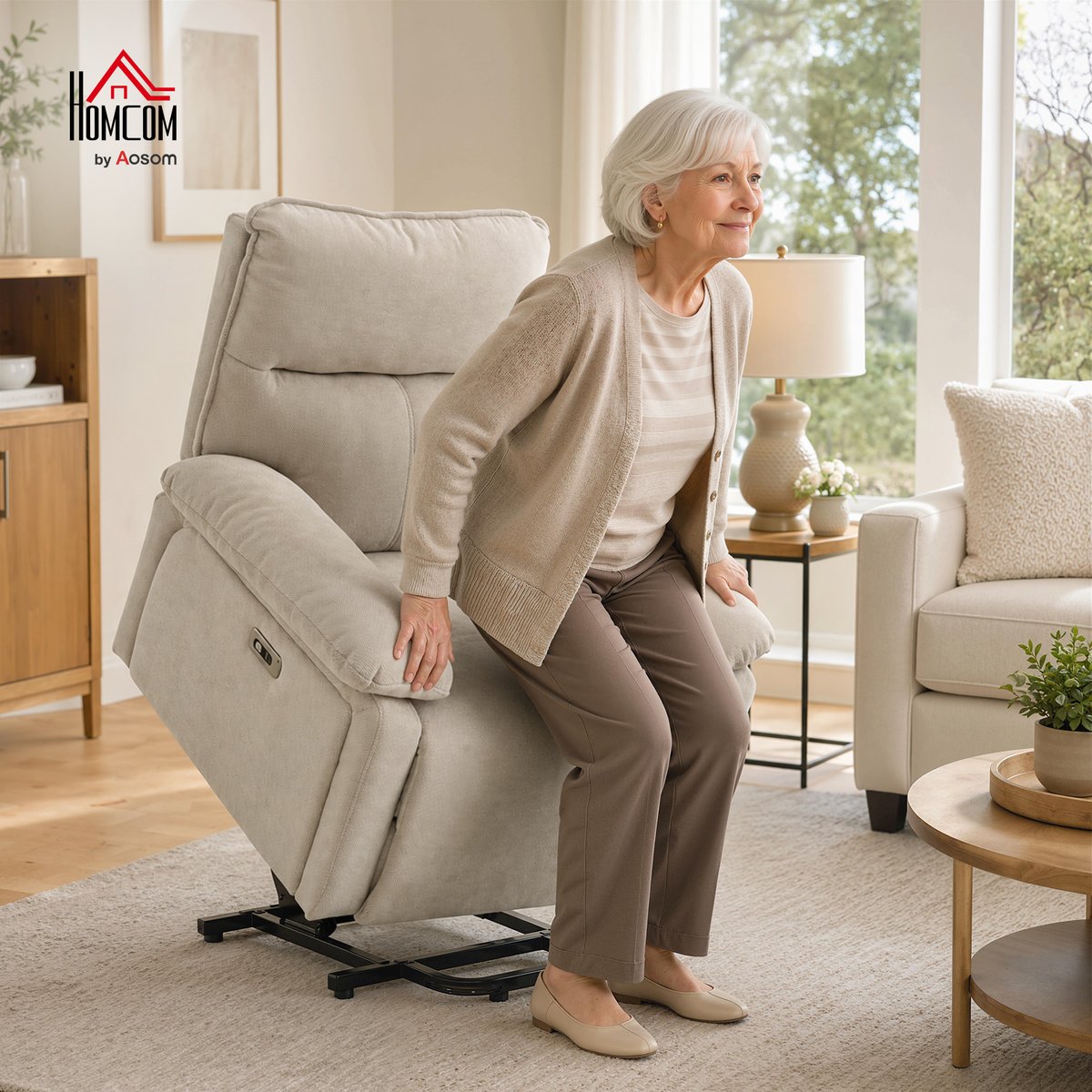 Fauteuil releveur multifonctionnel Chenille crème, HOMCOM