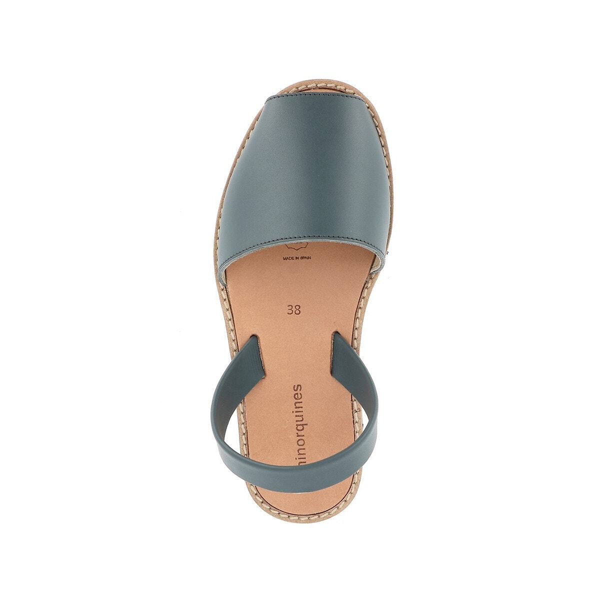 Sandales Plates En Cuir Avarca Cuir Petrol bleu, MINORQUINES