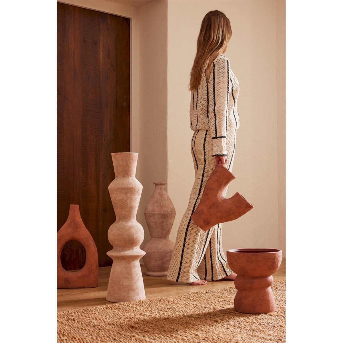 Vase élancé en poterie beige clair, RECOLLECTION