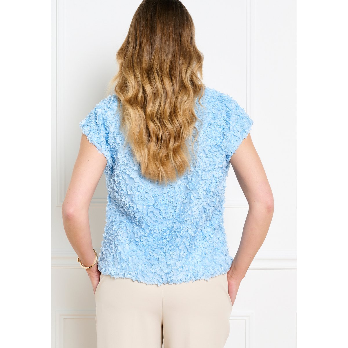 T-shirt texturé manches courtes bleu clair, LOLALIZA