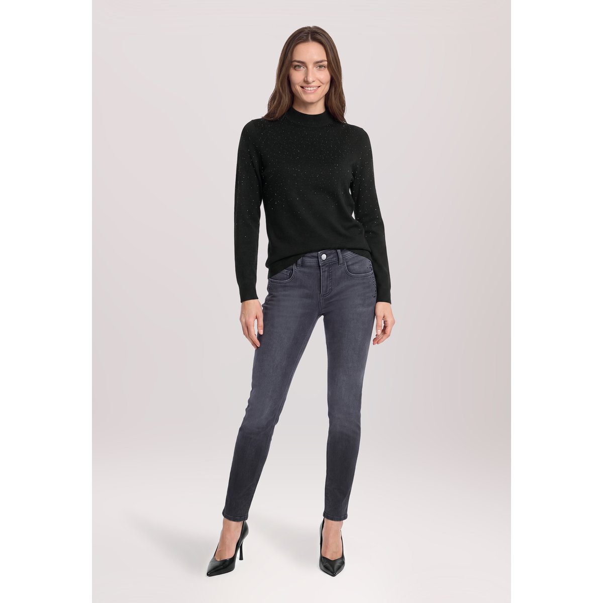Pull-over en maille à col droit noir, BETTY BARCLAY