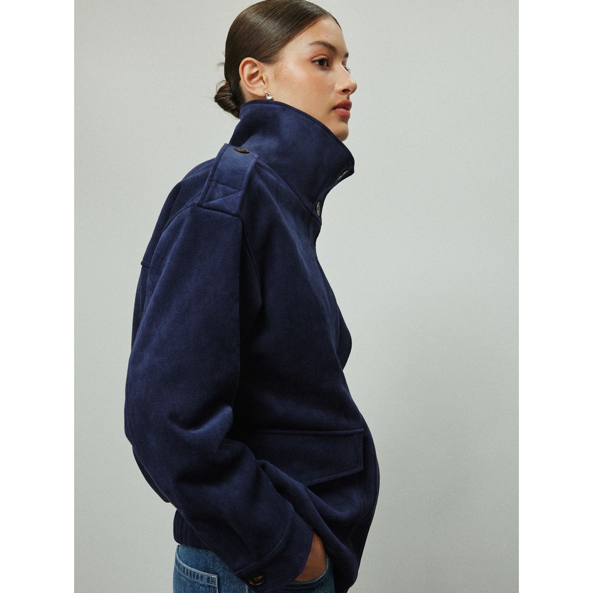 Veste en imitation daim à col cheminée bleu marine, NEXT