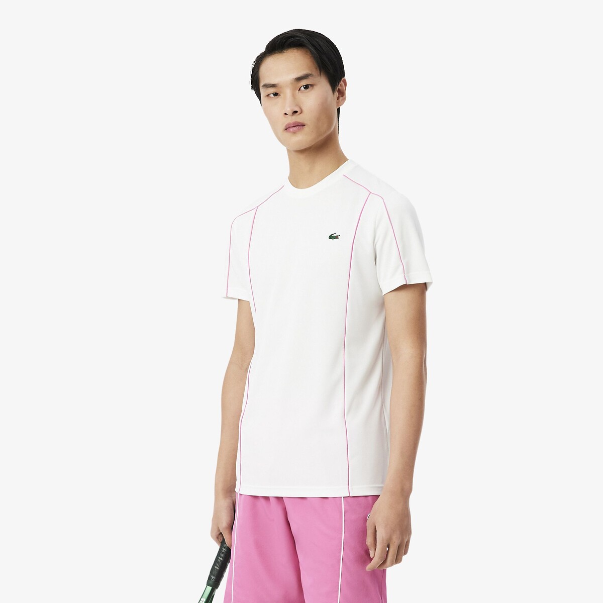 T-shirt Sport Ultra Dry liserés blanc-001, LACOSTE