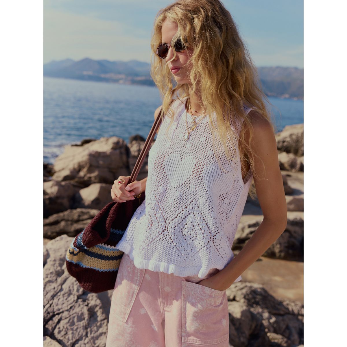 Débardeur en crochet coton à motif cœur blanc, NEXT