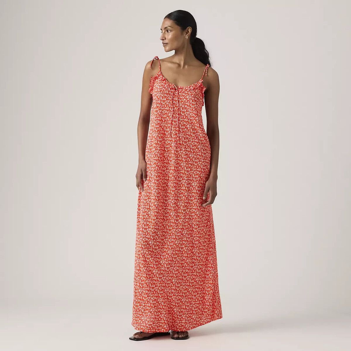 Midi-jurk met bloemenprint en fijne schouderbandjes bedrukt rood, LEVI'S