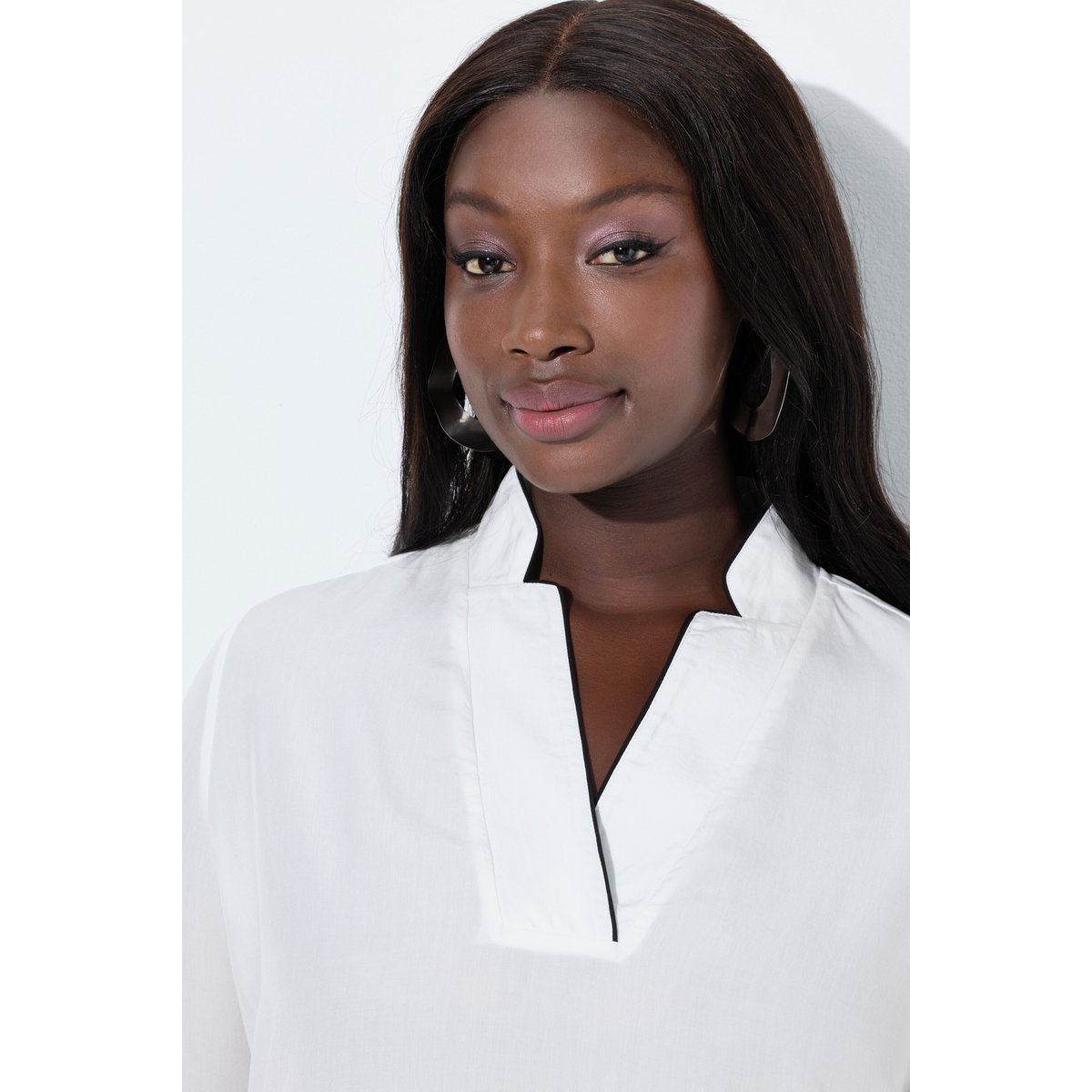 Blouse en Lyocell, élégants passepoils blanc neige, ULLA POPKEN
