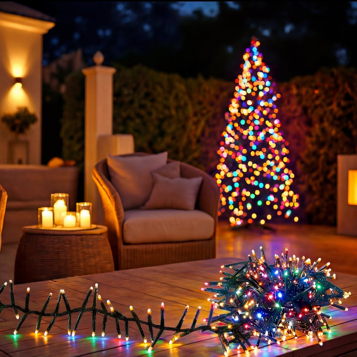 Guirlande lumineuse micro-LED d'extérieur 10 m 1000 LED multicolore 8 fonctions solaire multicolore, FEERIC LIGHTS & CHRISTMAS