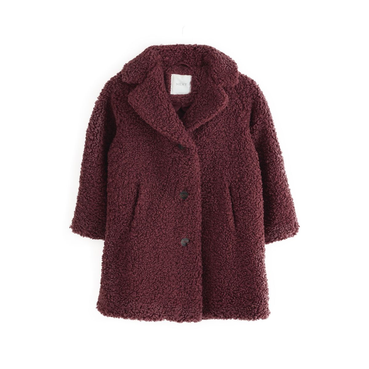 Manteau long en imitation peau de mouton rouge bordeaux, NEXT