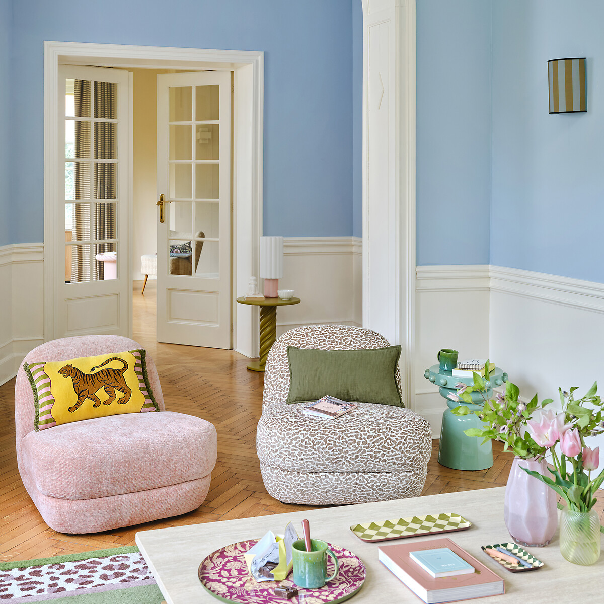 Wandlamp, van gestreept katoen en fluweel, STRIA groen  , LA REDOUTE INTERIEURS