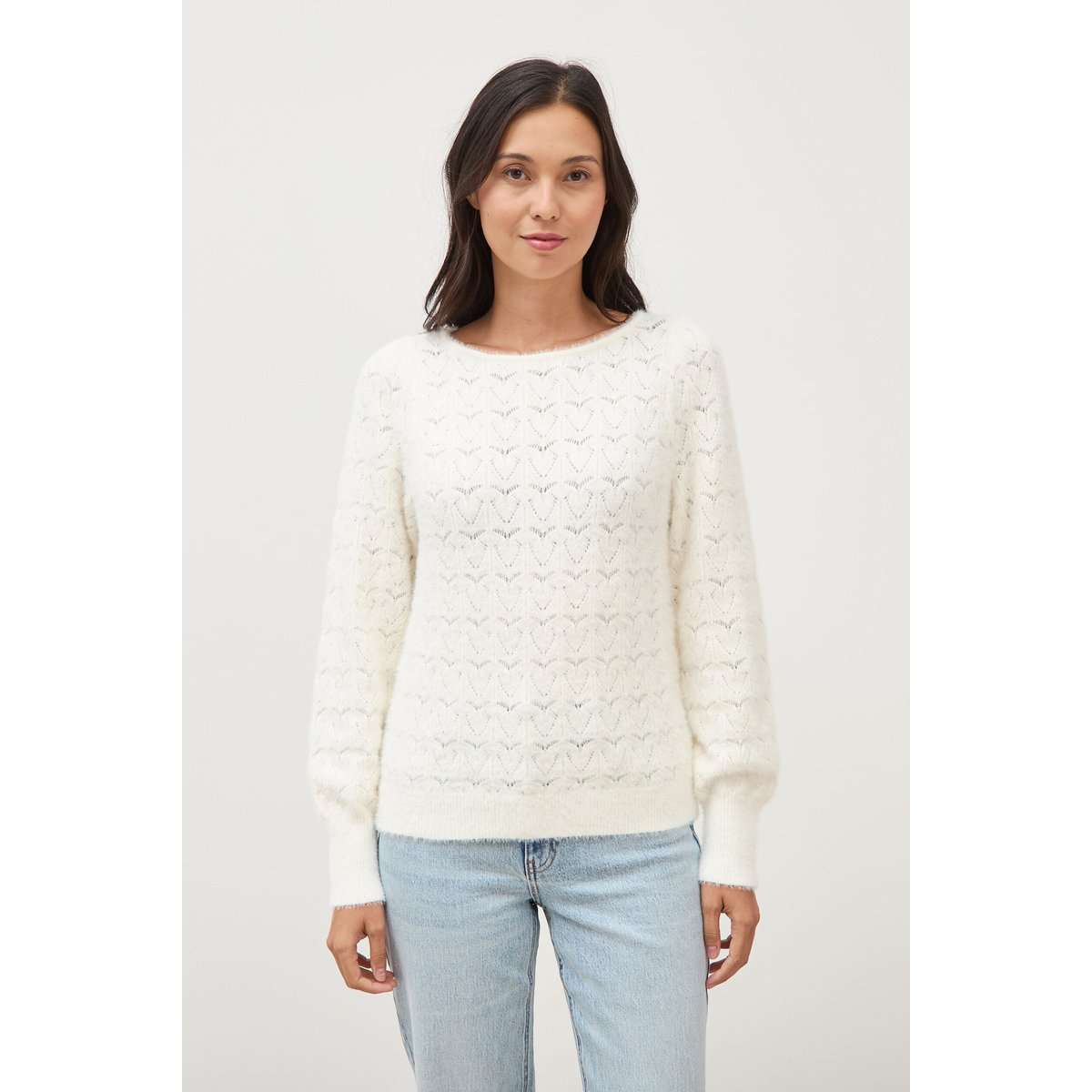 Pull manches longues col bateau ecru, BONOBO