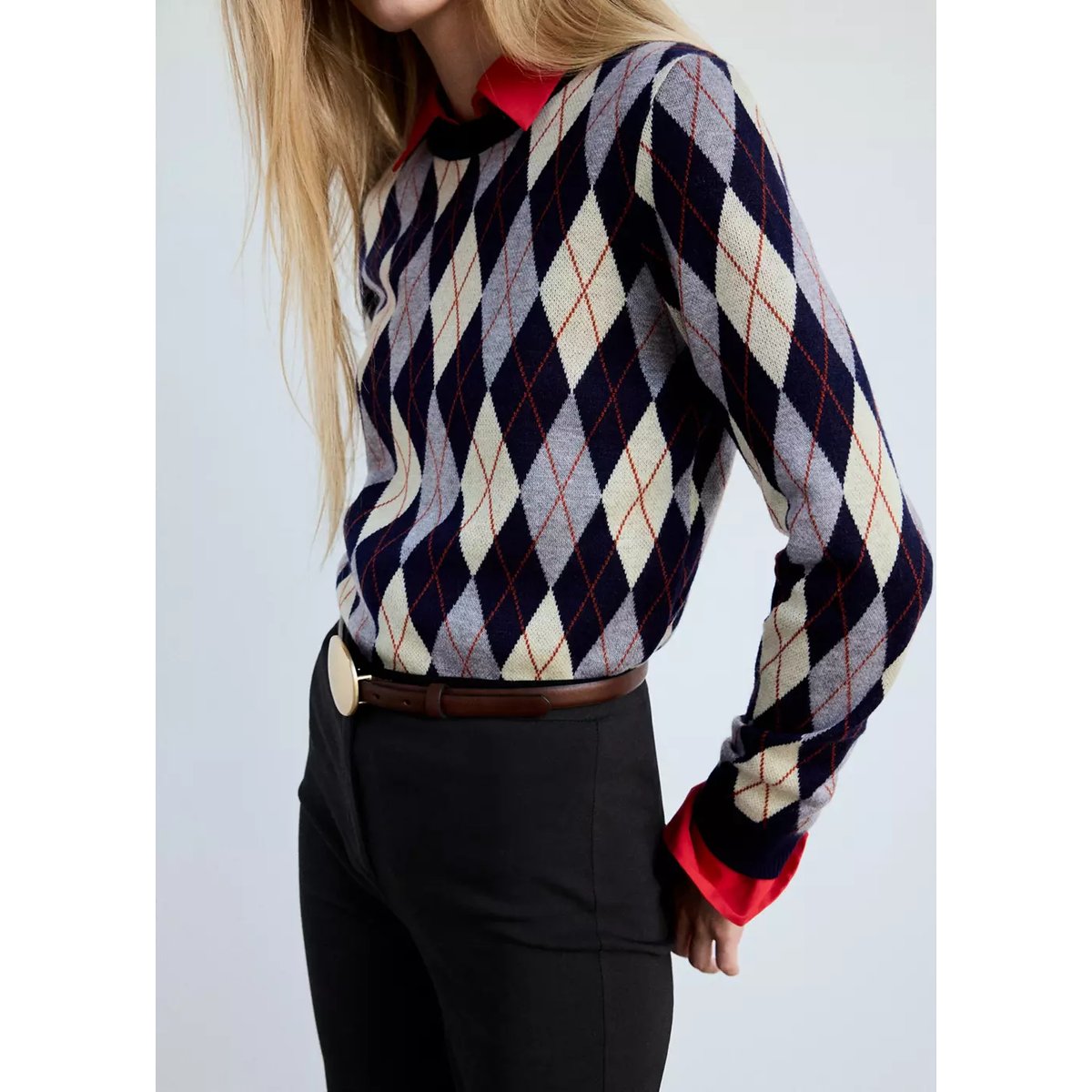 Pull-over maille fine col rond bleu marine, MANGO