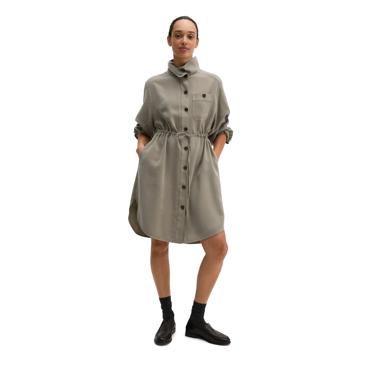 Robe col funnel loose en viscose lavée marron, MARC O'POLO