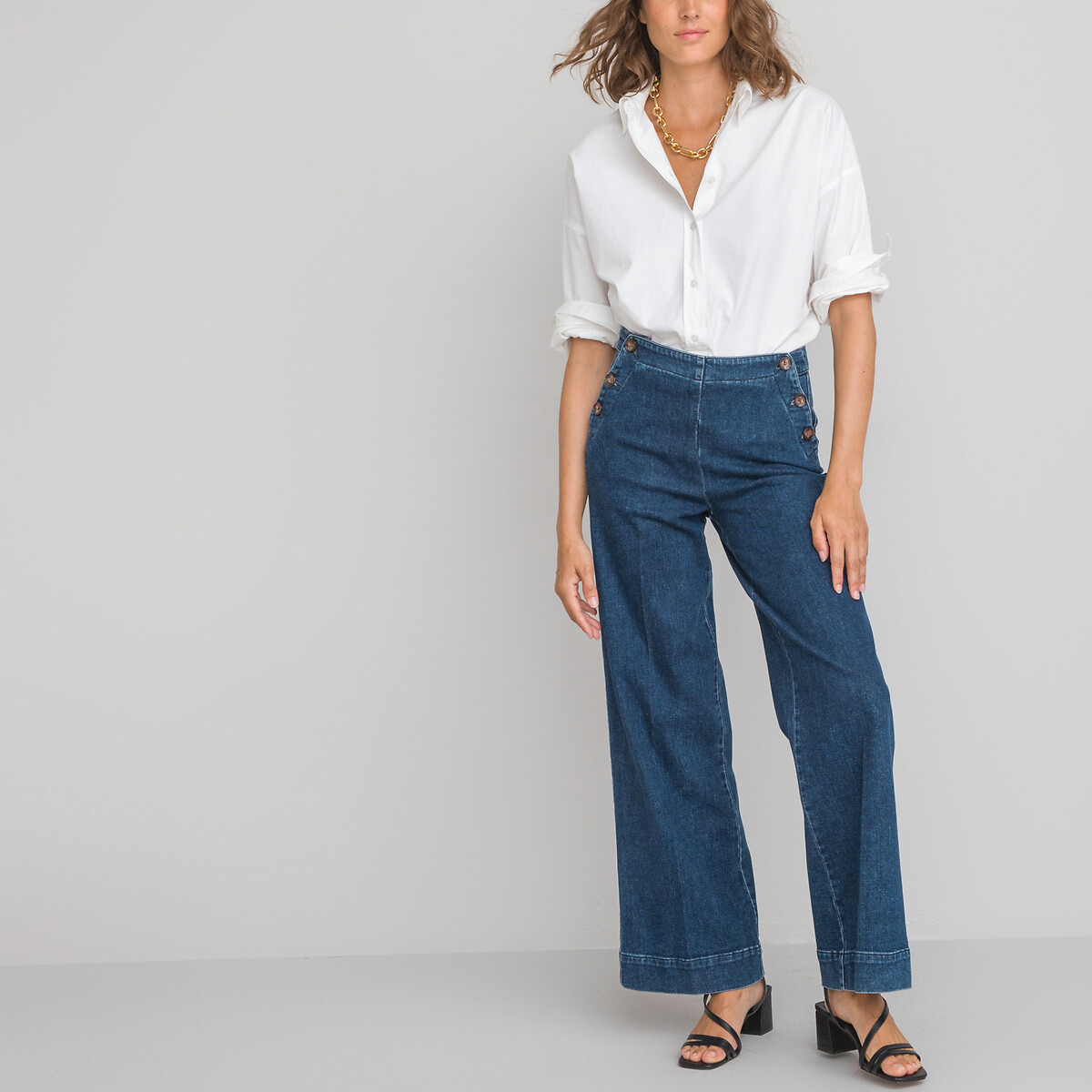 Wide Leg Sailor Jeans with High Waist untreated, LA REDOUTE COLLECTIONS