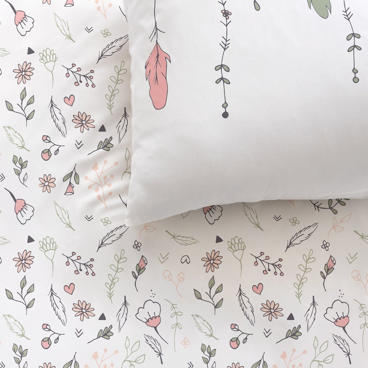 Parure de lit imprimée 100% coton, ATTRAPE COEUR blanc, MATT ET ROSE