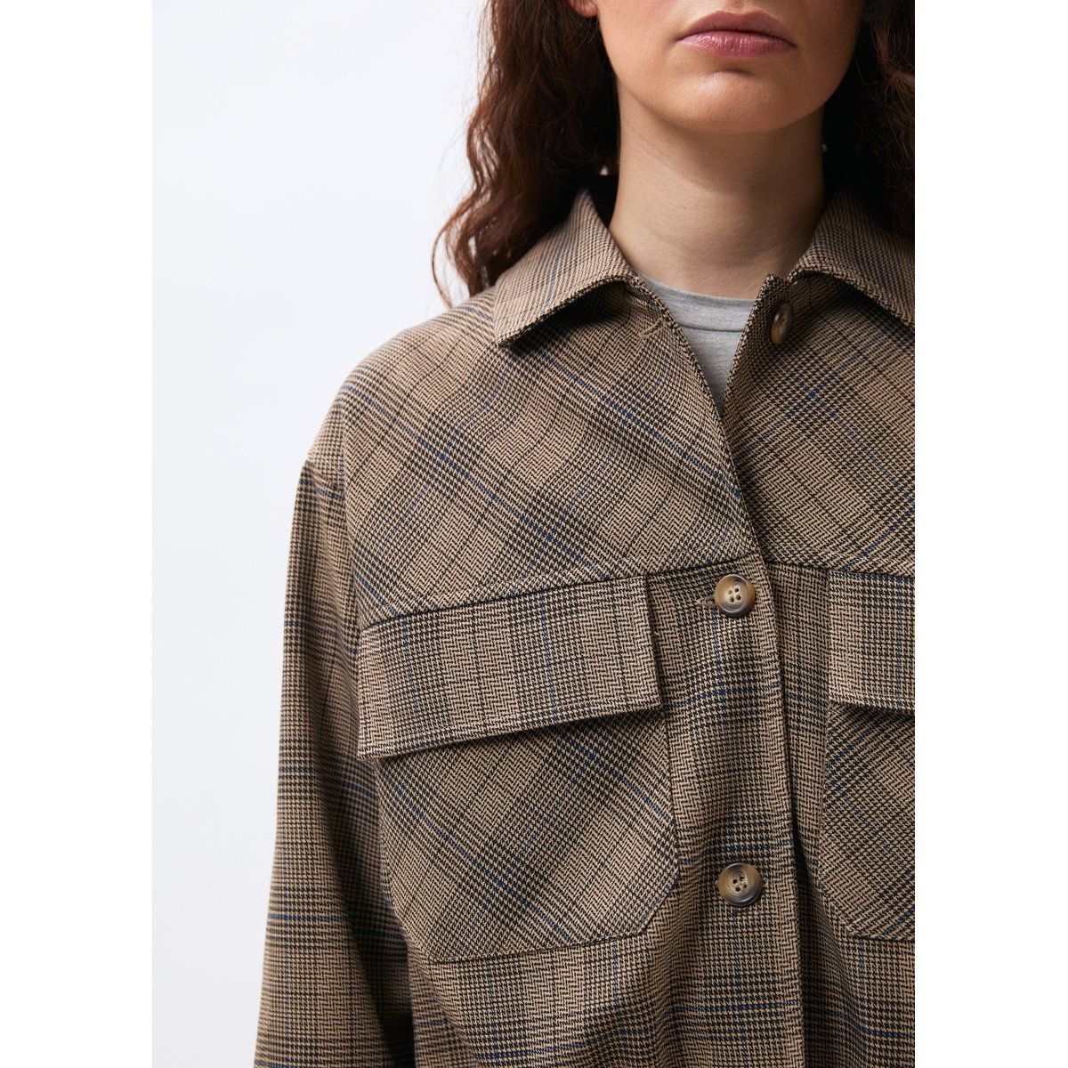 Veste courte à motif prince de Galles greige/denim, HUMILITY